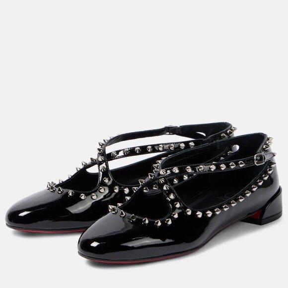 Christian Louboutin PILOUTA JANE SPIKES FLAT Criss Cross Ballerina - Picture 1 of 16